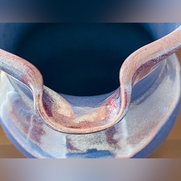 Perfect Handmade Studio Art Pottery Pitcher With Blue and Plum Drip Glaze - Picture 4 of 15
